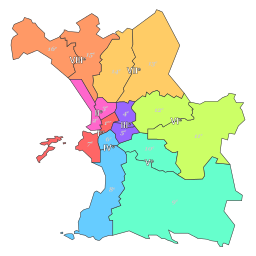 Secteurs et arrondissements de Marseille, by Superbenjamin [CC BY-SA 3.0 (https://creativecommons.org/licenses/by-sa/3.0)], from Wikimedia Commons